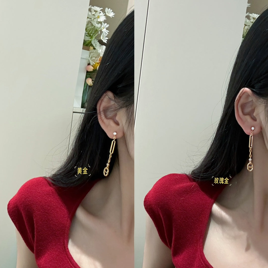 18k gold anchor chain pendant diamond earrings ehc132