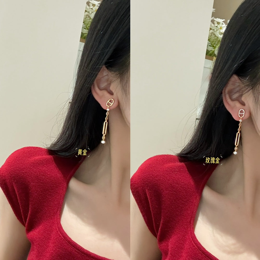 18k gold anchor chain pendant diamond earrings ehc132