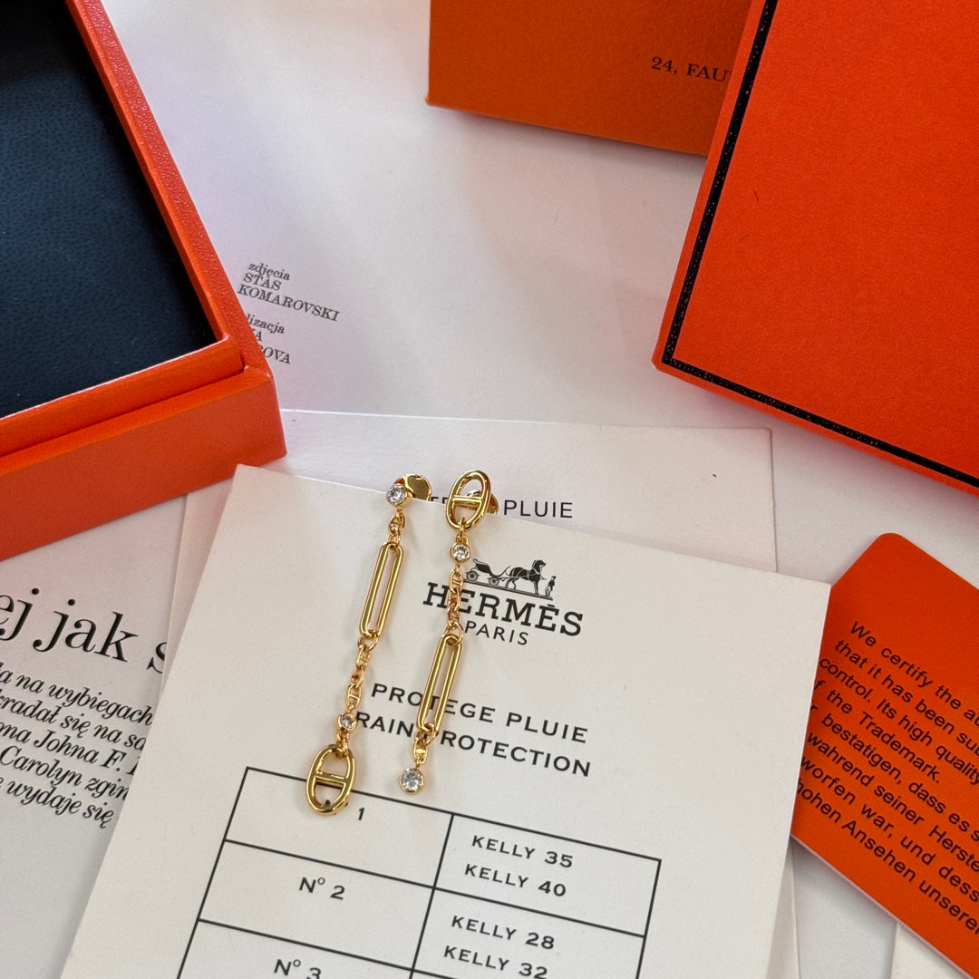 18k gold anchor chain pendant diamond earrings ehc132