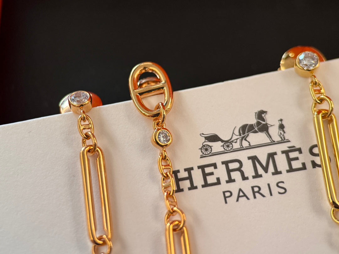 18k gold anchor chain pendant diamond earrings ehc132