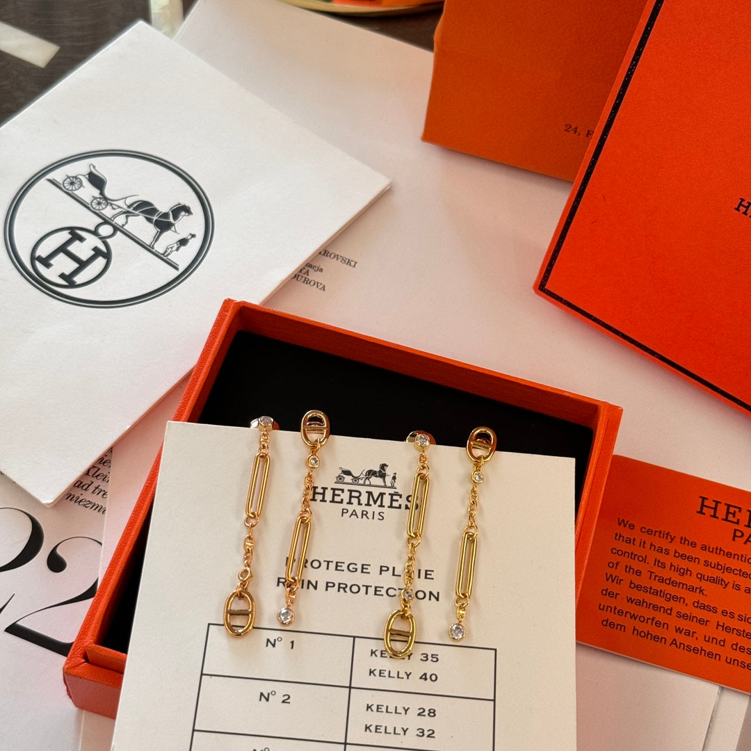 18k gold anchor chain pendant diamond earrings ehc132