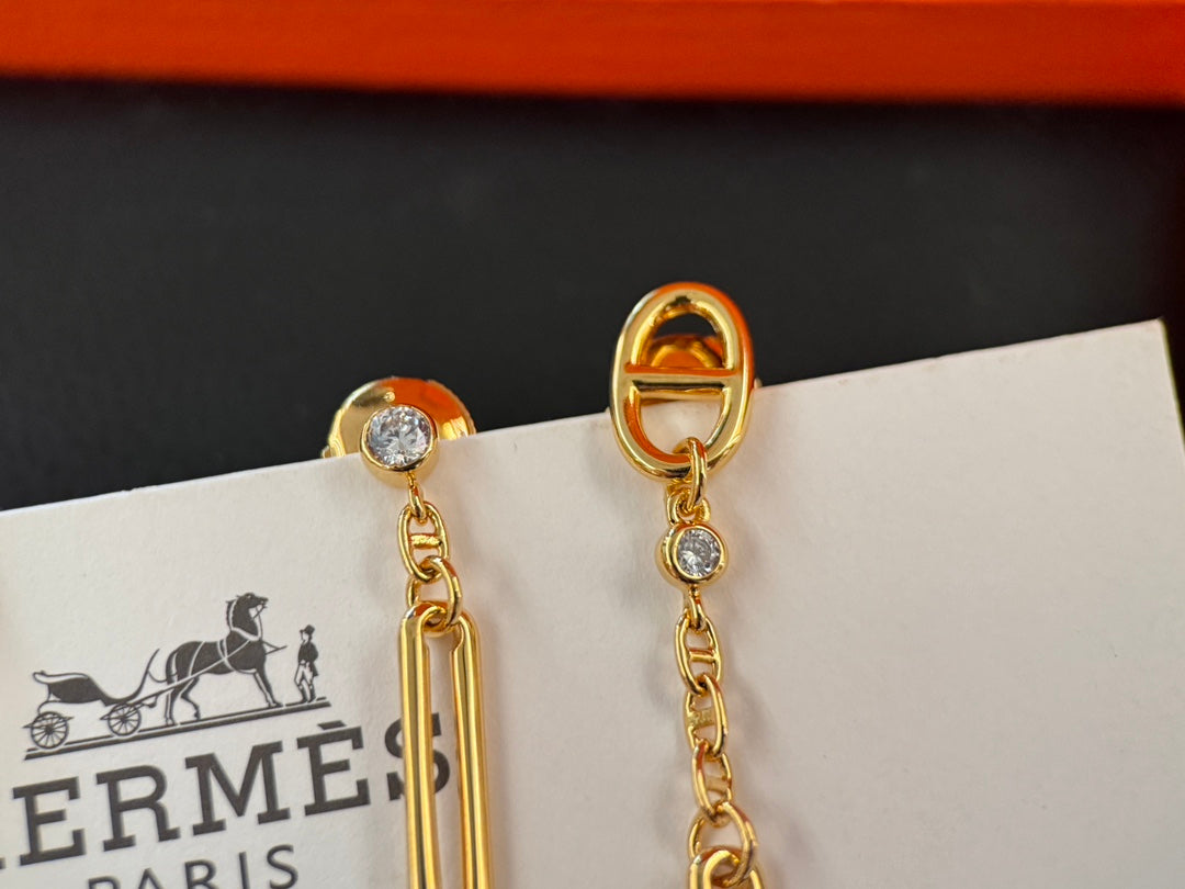 18k gold anchor chain pendant diamond earrings ehc132