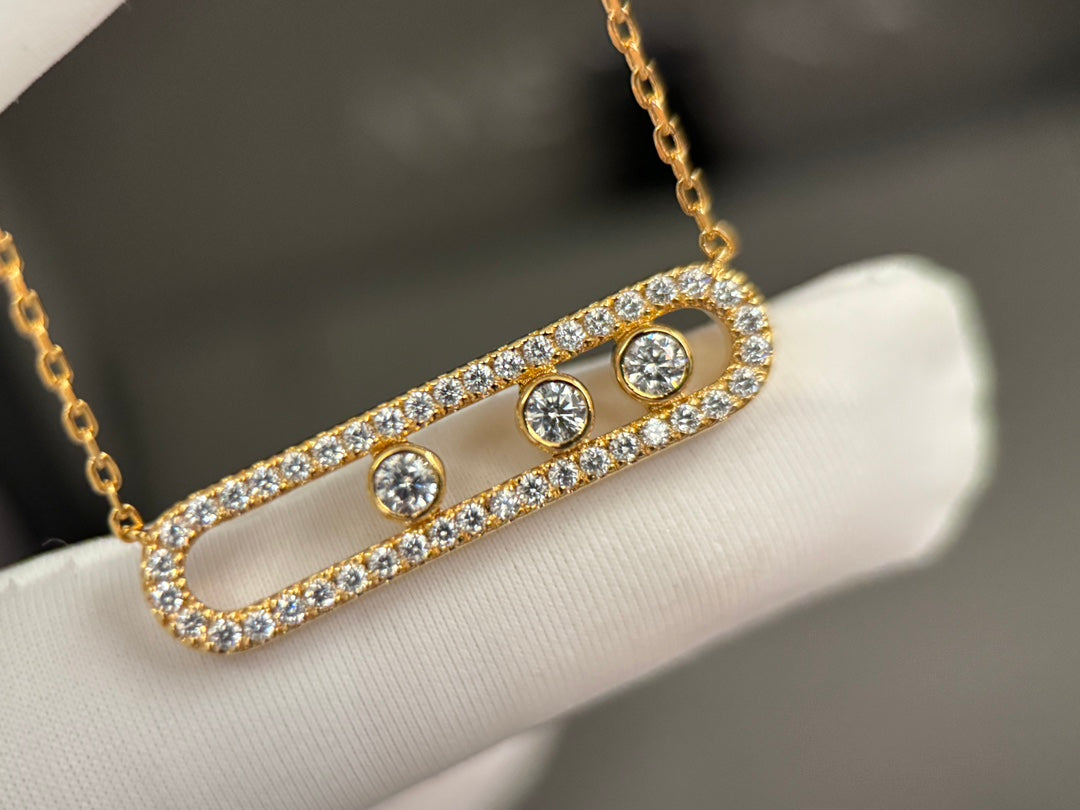 Gold Round Diamond Small and Dynamic Full Diamond Large Necklace XLC92