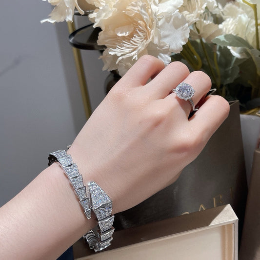 Silver Snake Full Diamond Elastic Bracelet SLC49