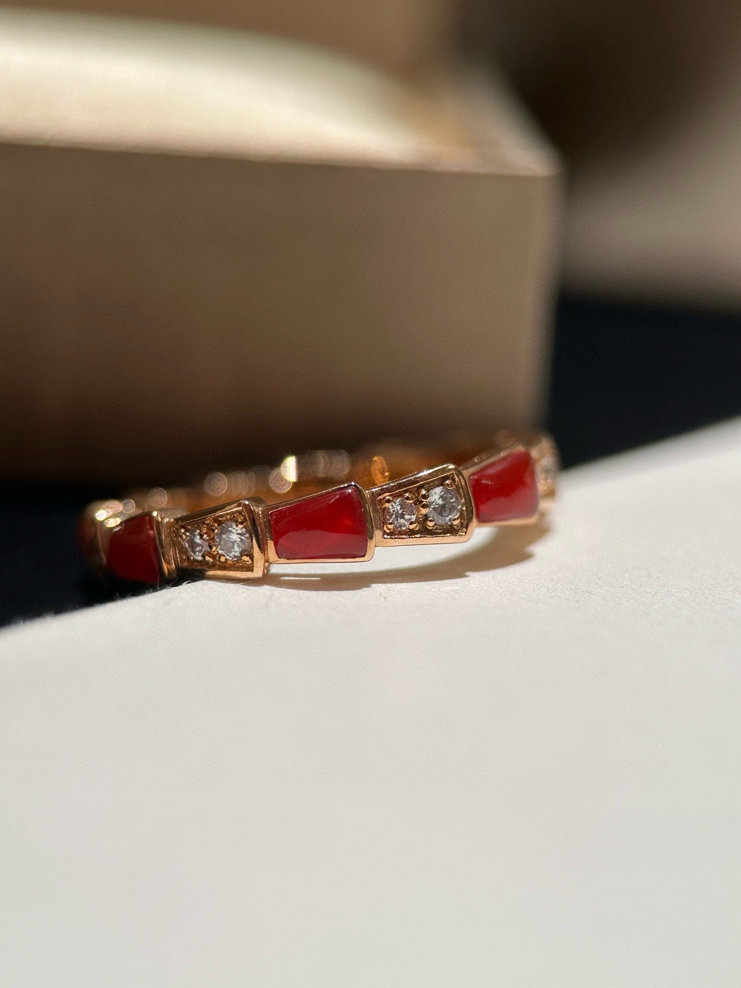 rose gold snake shaped diamond gemstone ring jzc33