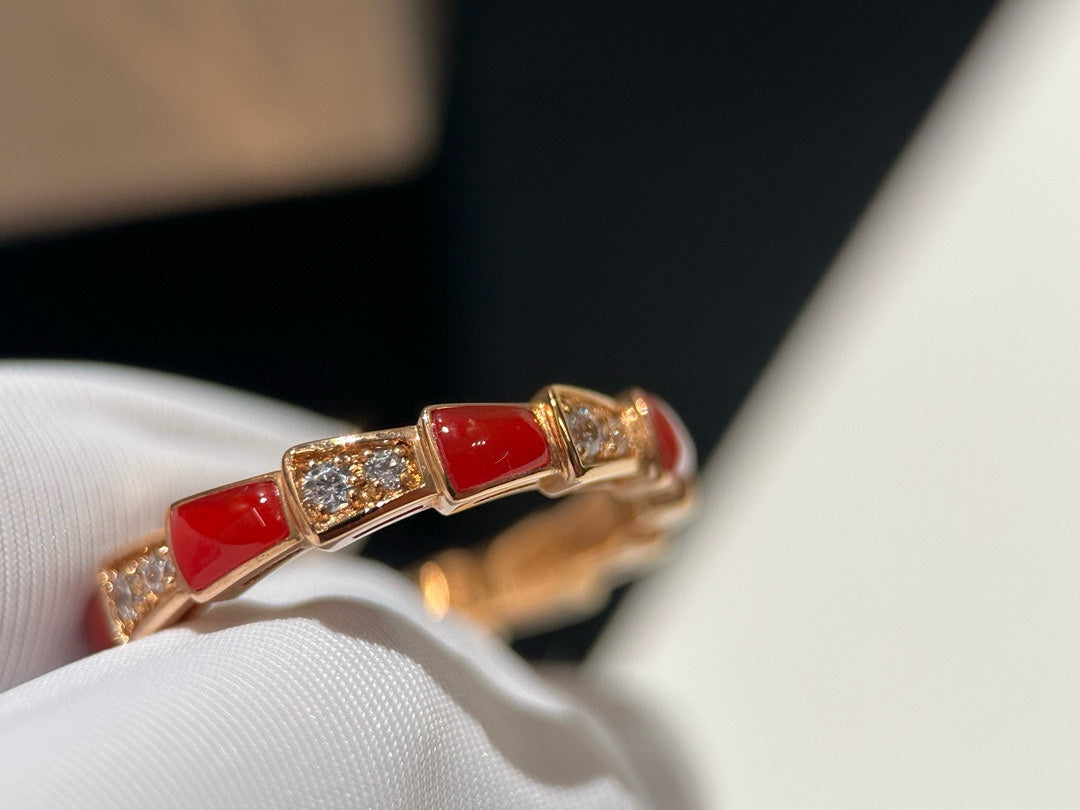 rose gold snake shaped diamond gemstone ring jzc33