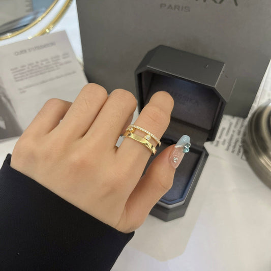 golden dynamic double ring diamond three diamond ring jzc28