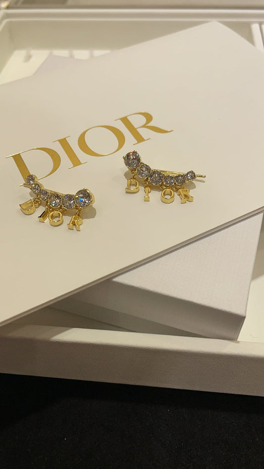 gold letter small pendant with diamond ear hooks and earrings ehc114