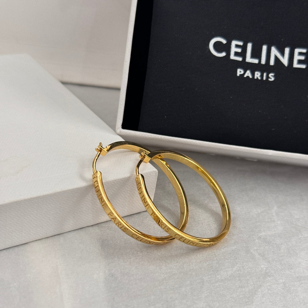 CELINE PARIS Gold Large Ring Earrings EHC123