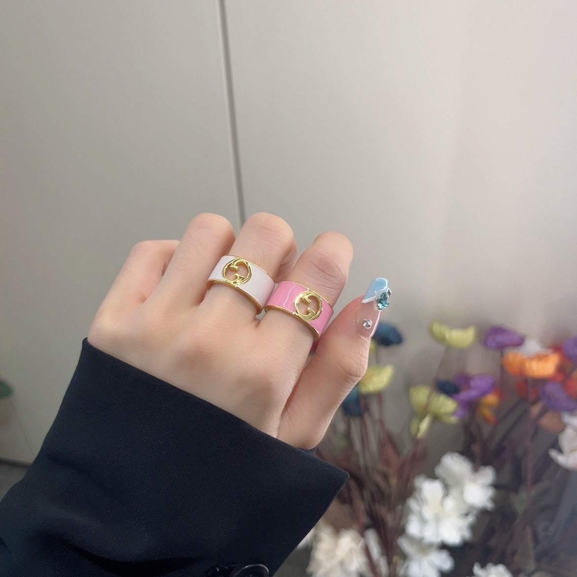 blondie series wide white enamel ring jzc34