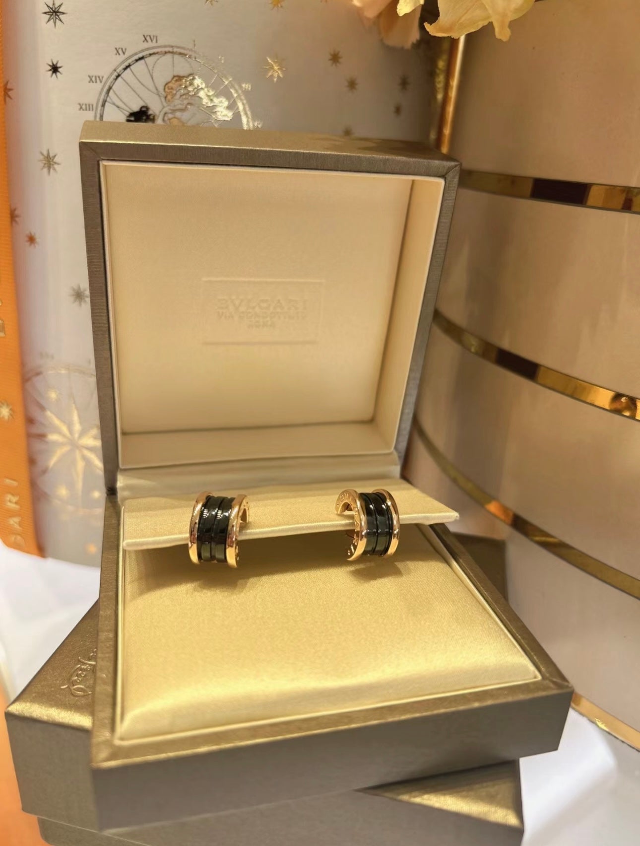 rose gold black ceramic half ring earrings ehc129