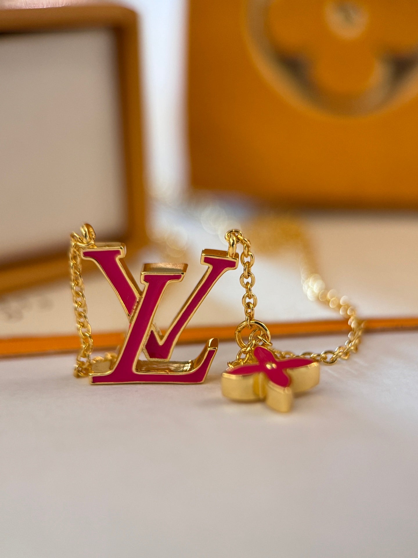 ICONIC enamel Monogram floral gold necklace XLC123