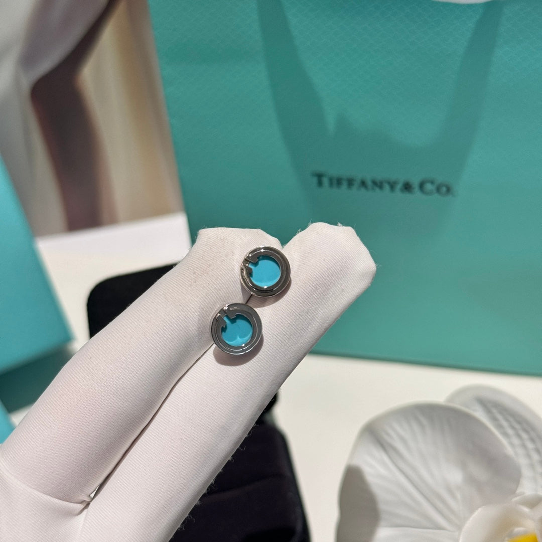 t shaped blue circle shaped platinum gemstone earrings ehc147