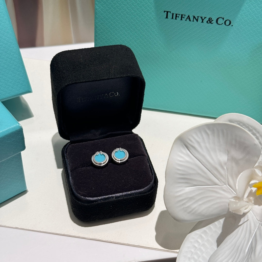 t shaped blue circle shaped platinum gemstone earrings ehc147