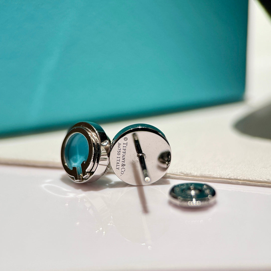 t shaped blue circle shaped platinum gemstone earrings ehc147