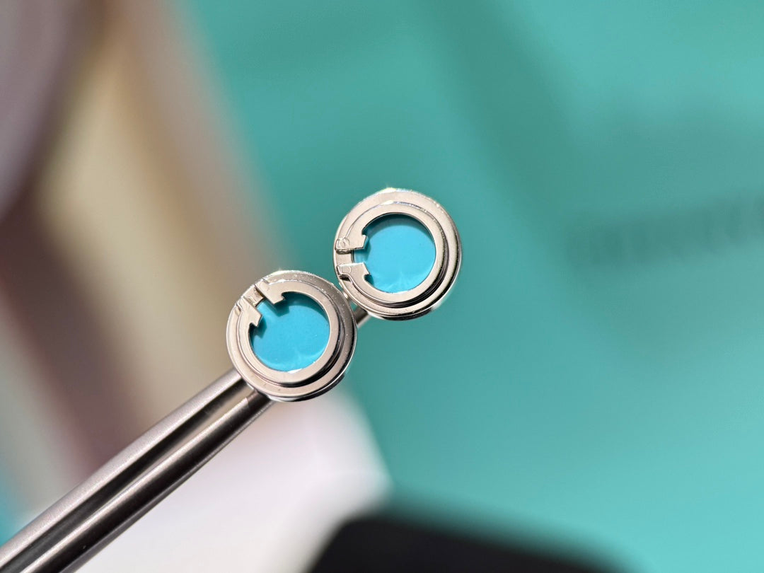 t shaped blue circle shaped platinum gemstone earrings ehc147