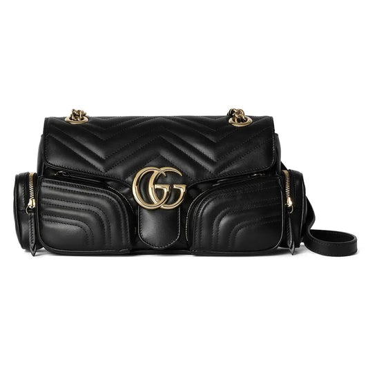 gg marmont series 25 5cm small black multi pocket crossbody shoulder bag 795228