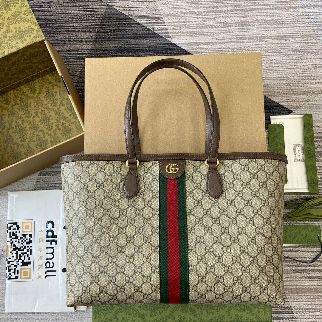 gg ophidia 38cm brown shoulder tote bag 631685