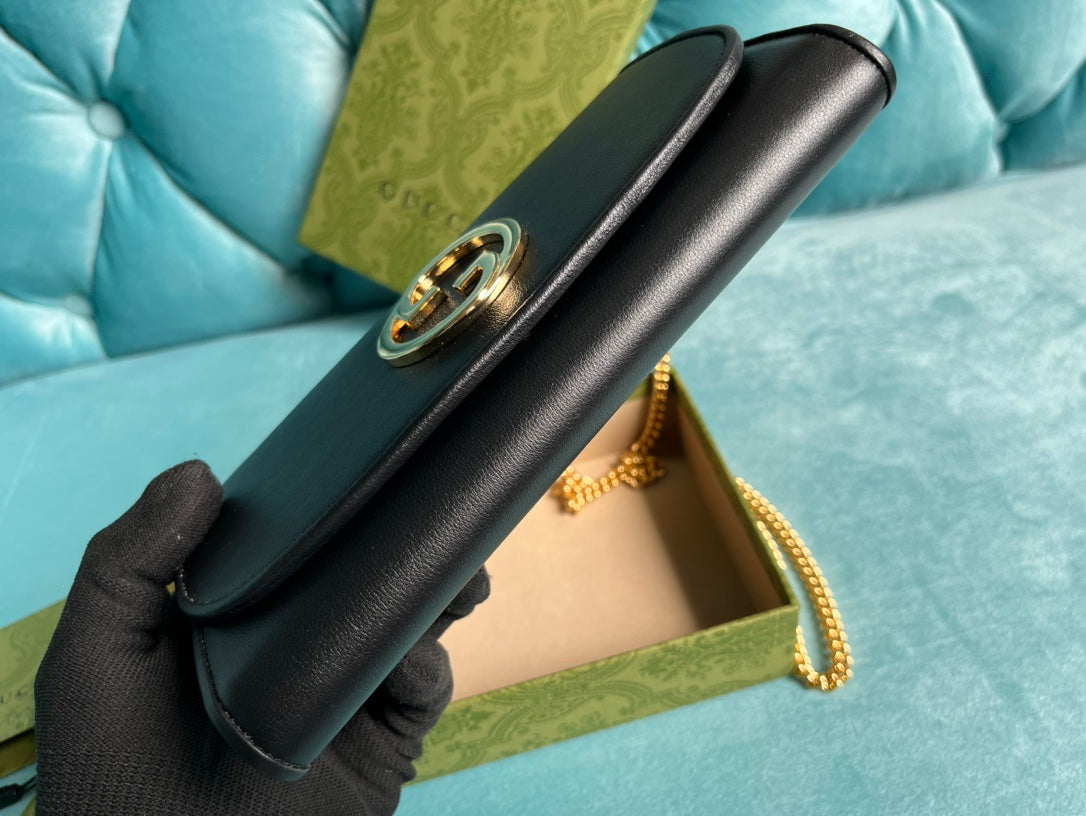 blondie interlocking black chain crossarm brown shoulder bag 725215