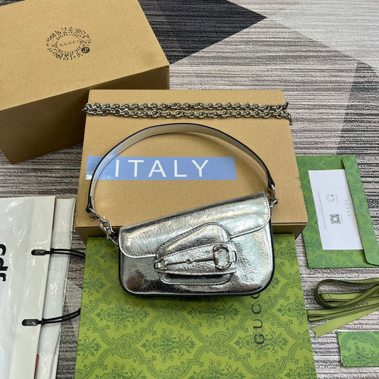 gg horsebit 1955 series silver honeydew pattern handheld mini shoulder backpack 774209