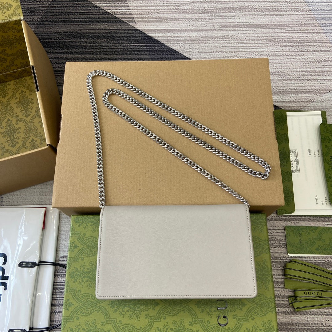 gg marmont white chain strap cross shoulder wallet 790060