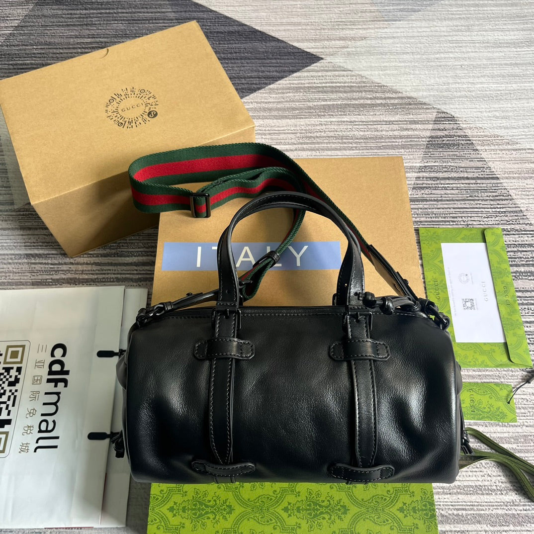 28cm black large capacity small leather travel crossbody handbag 725701
