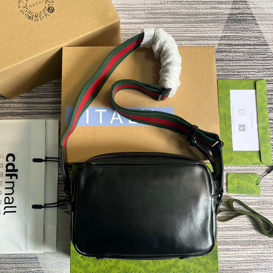 gg 23cm black leather crossbody shoulder bag 725696