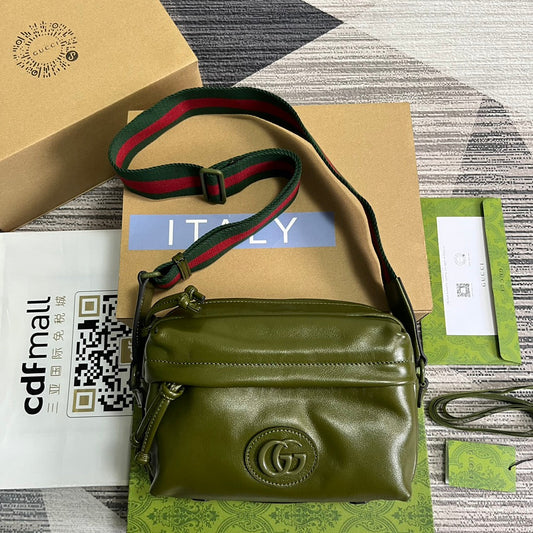gg 23cm green leather crossbody shoulder bag 725696