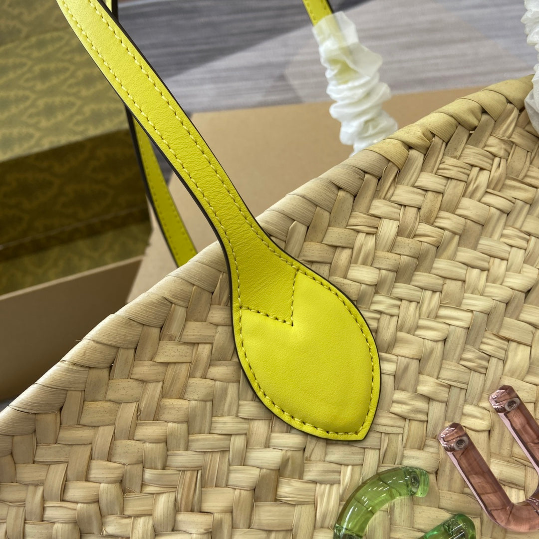 gg lido series yellow mini shoulder woven tote bag 782381