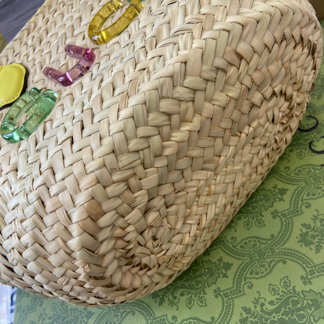 gg lido series yellow mini shoulder woven tote bag 782381
