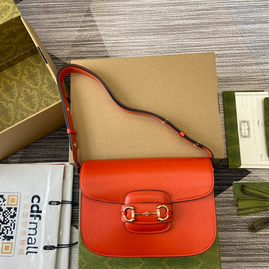 gg horsebit orange 25cm horseneck buckle shoulder backpack 602204
