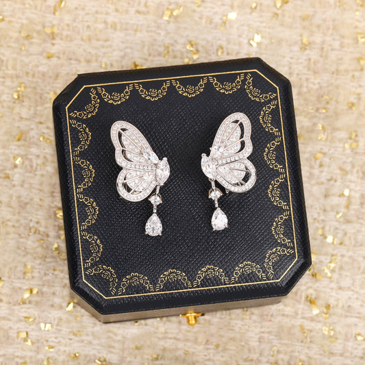 colorful silver butterfly diamond earrings eha167