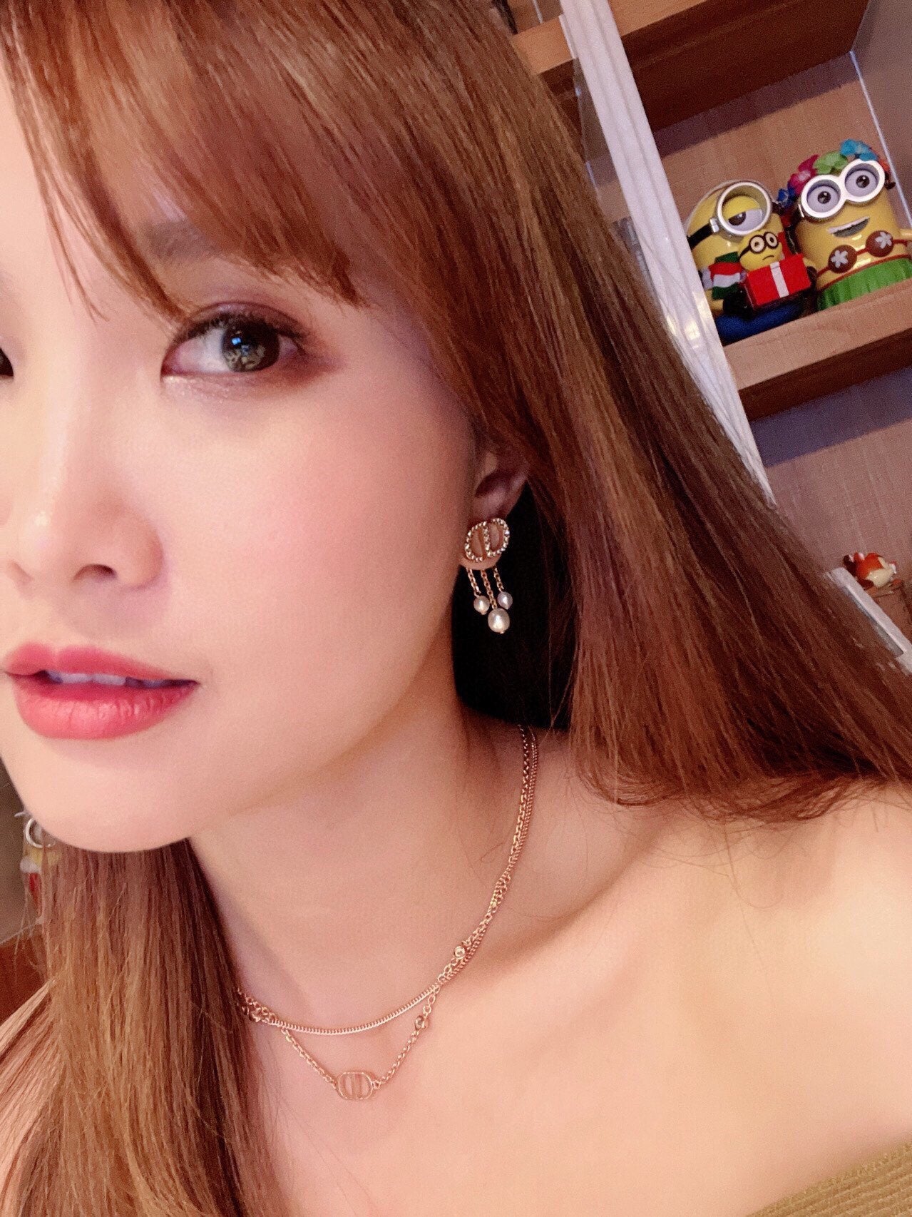 cd gold long tassel pearl letter earrings eha161