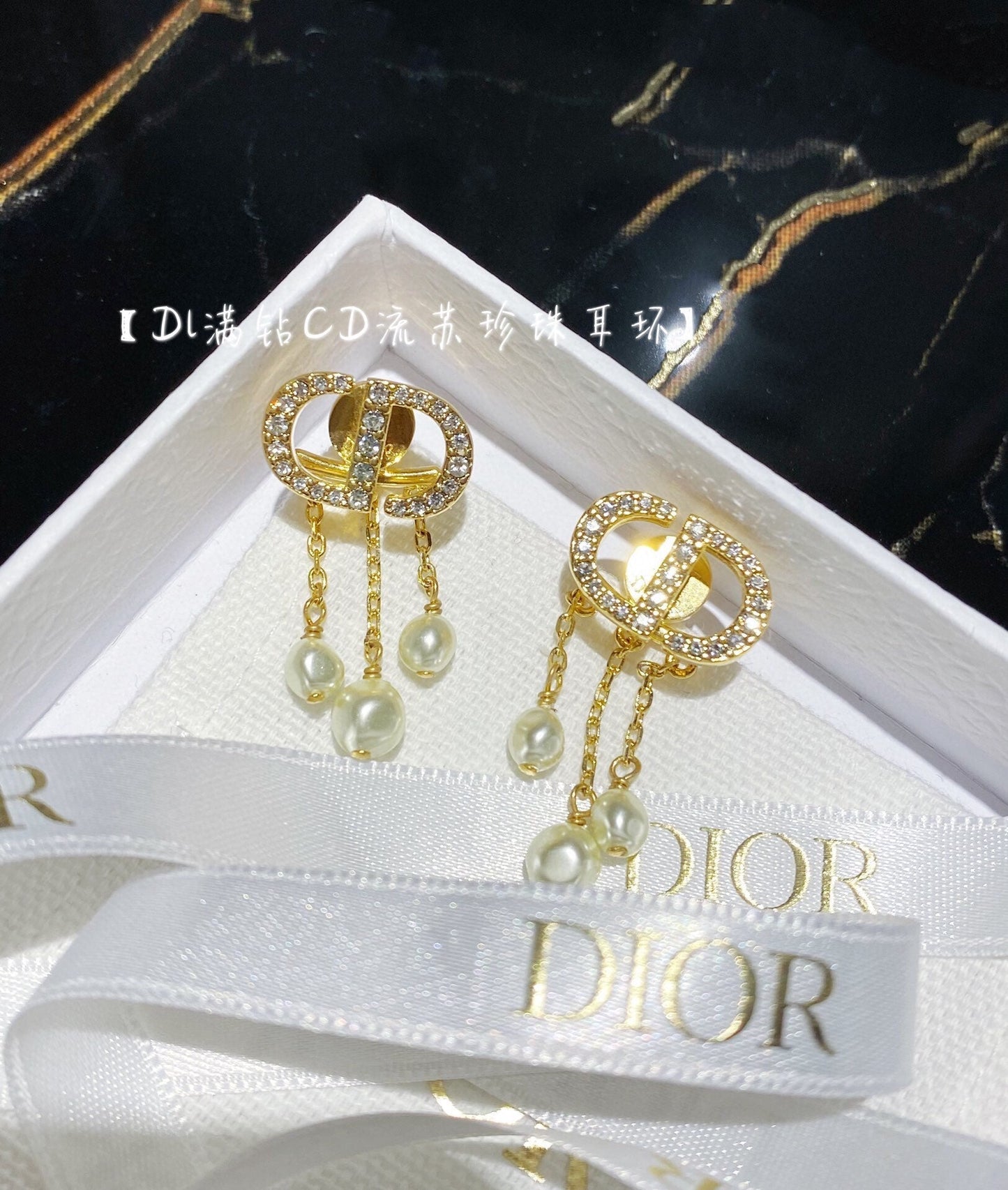 cd gold long tassel pearl letter earrings eha161