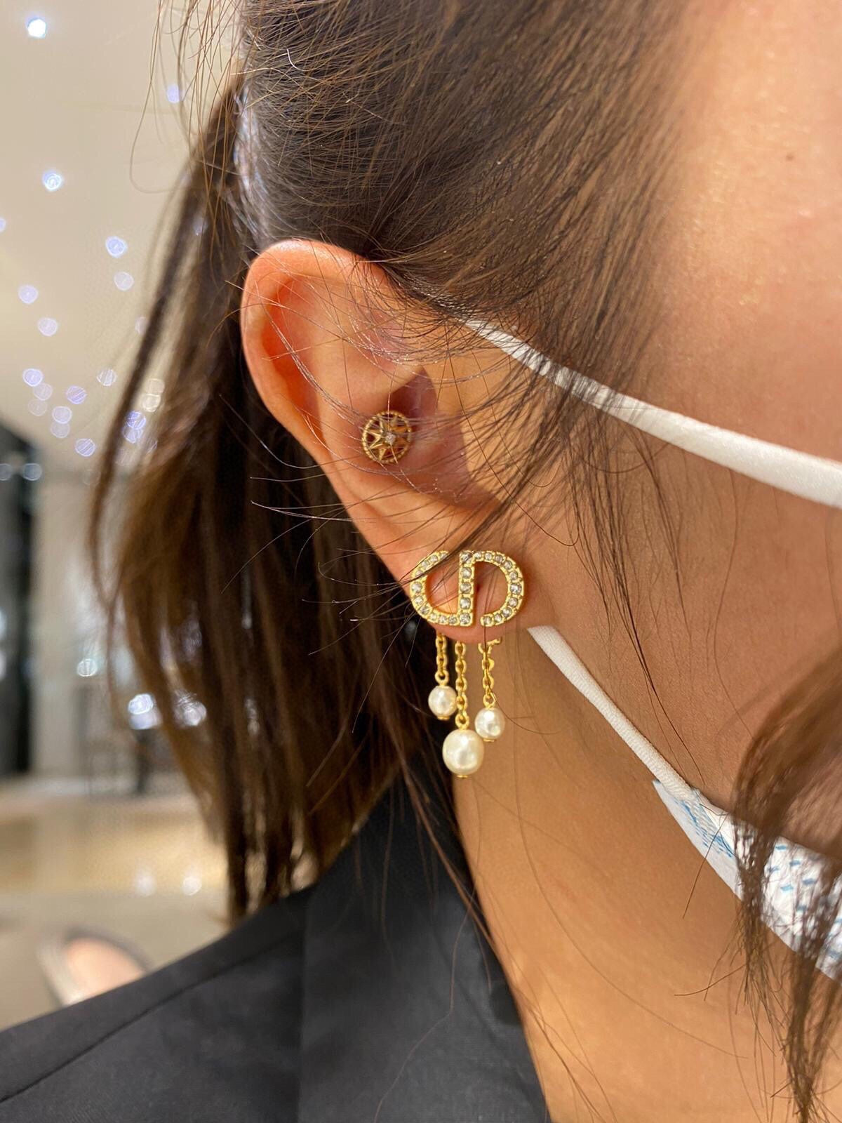 cd gold long tassel pearl letter earrings eha161