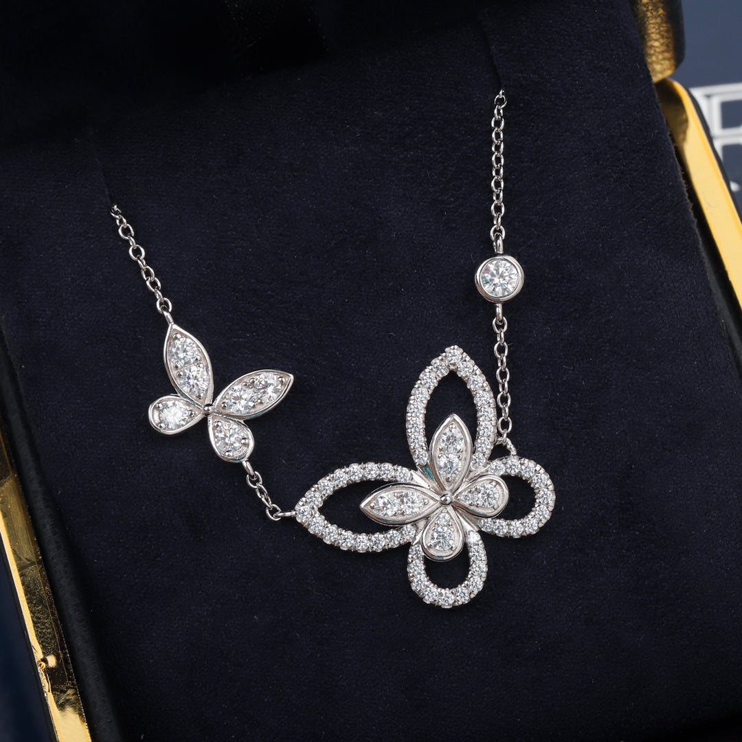 Princess Full Diamond Phantom Butterfly Silver Necklace XLA125