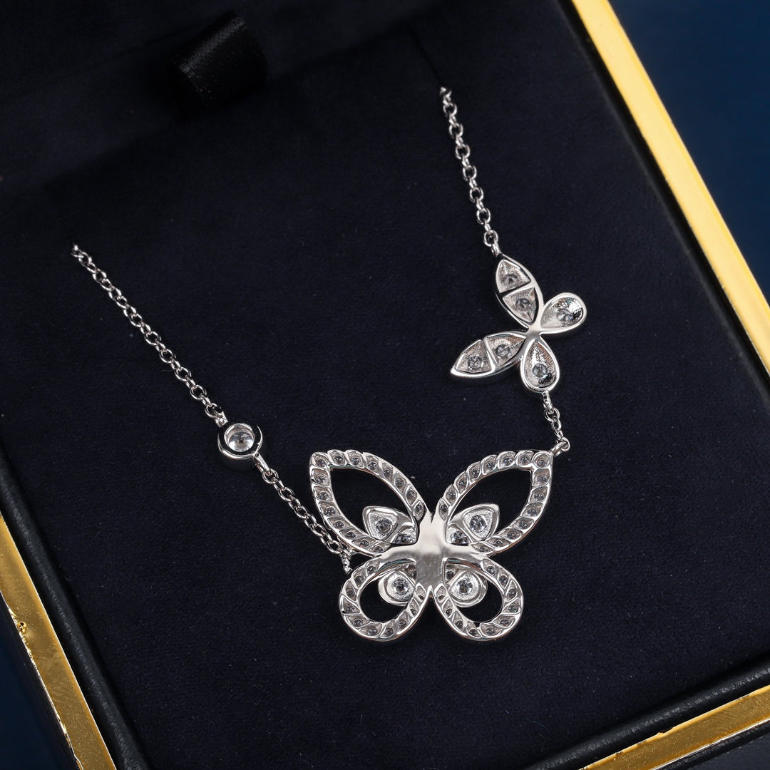 Princess Full Diamond Phantom Butterfly Silver Necklace XLA125