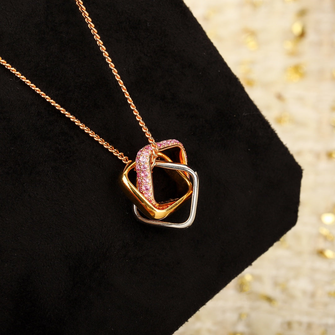 3-Ring Square Diamond Rose Gold Necklace XLA118