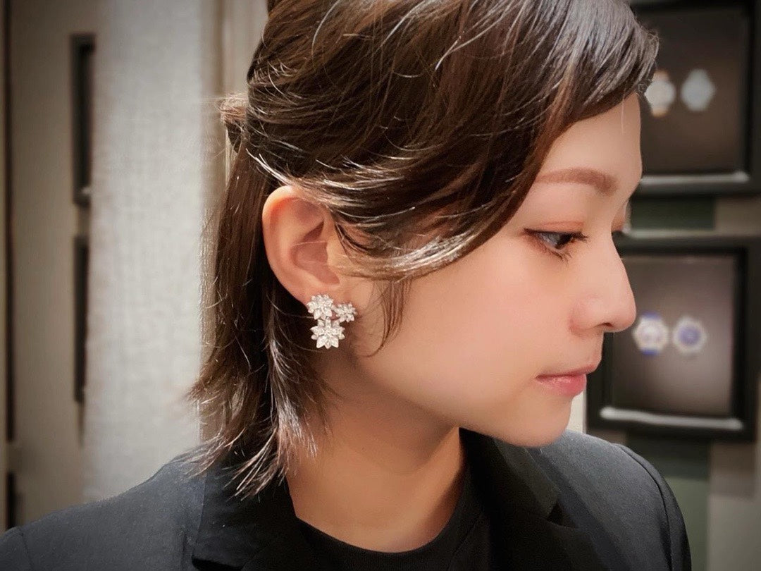 925 silver full diamond flower three flower earrings eha171
