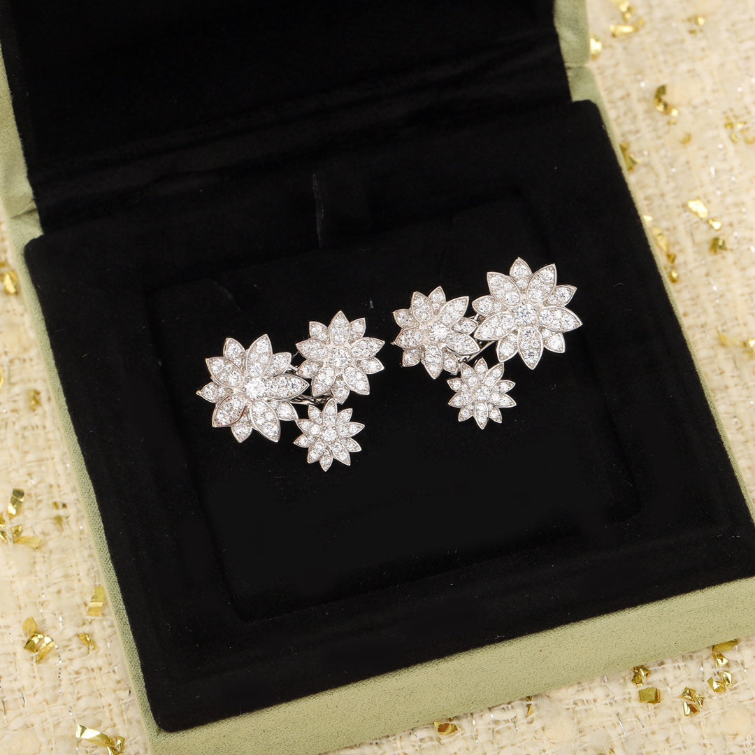 925 silver full diamond flower three flower earrings eha171