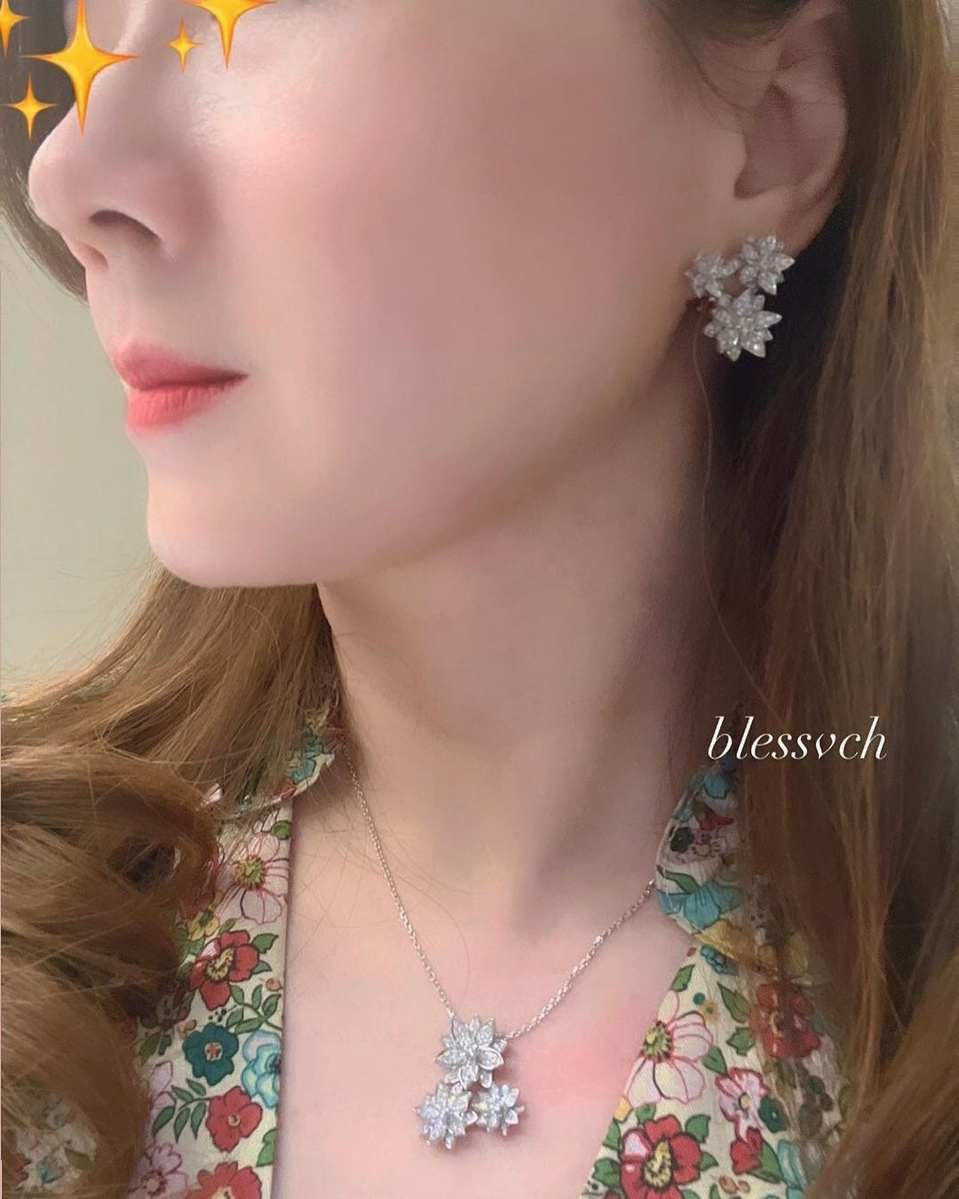 925 silver full diamond flower three flower earrings eha171