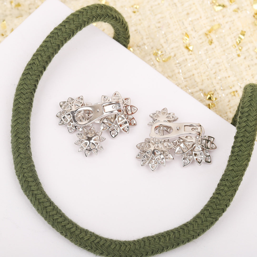 925 silver full diamond flower three flower earrings eha171