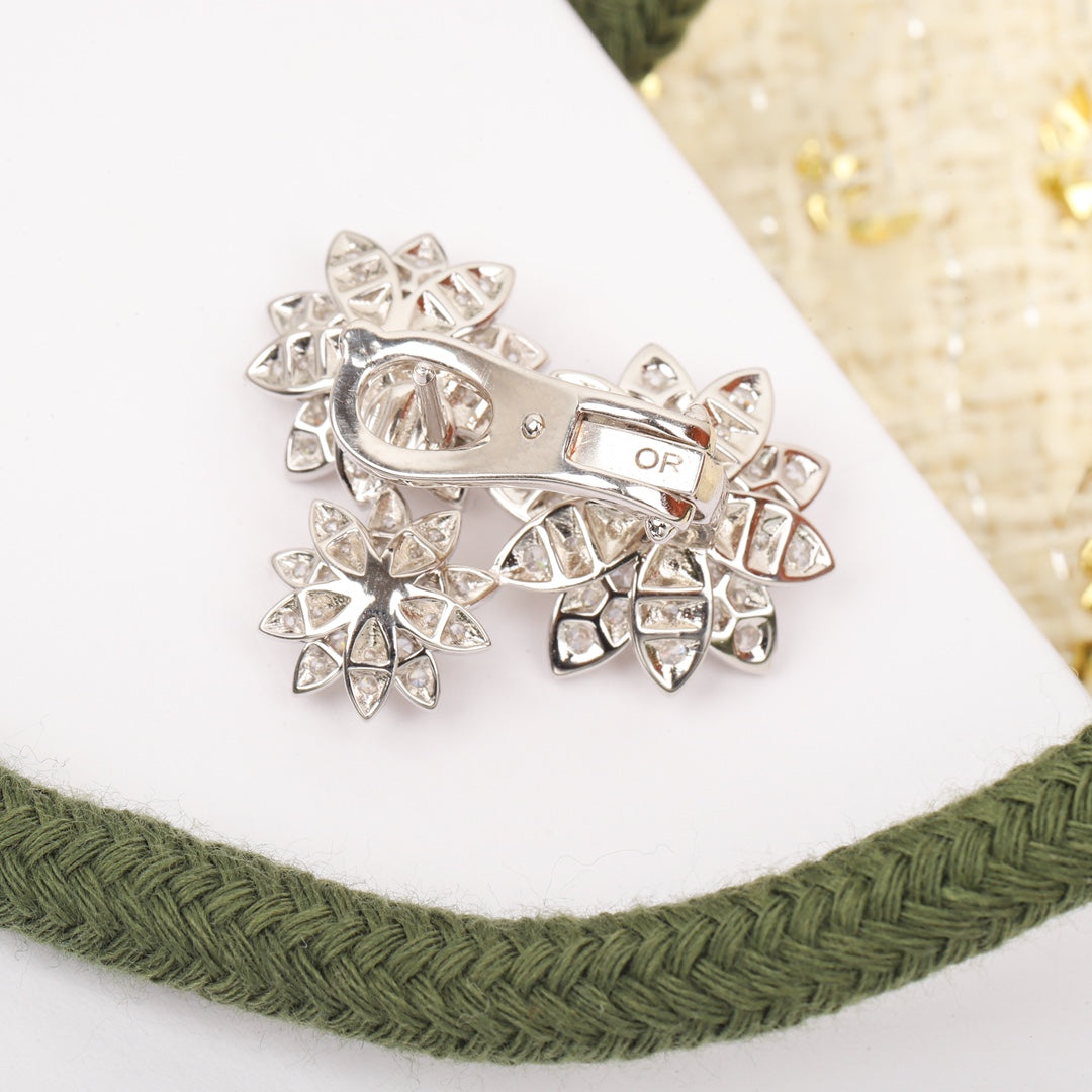 925 silver full diamond flower three flower earrings eha171