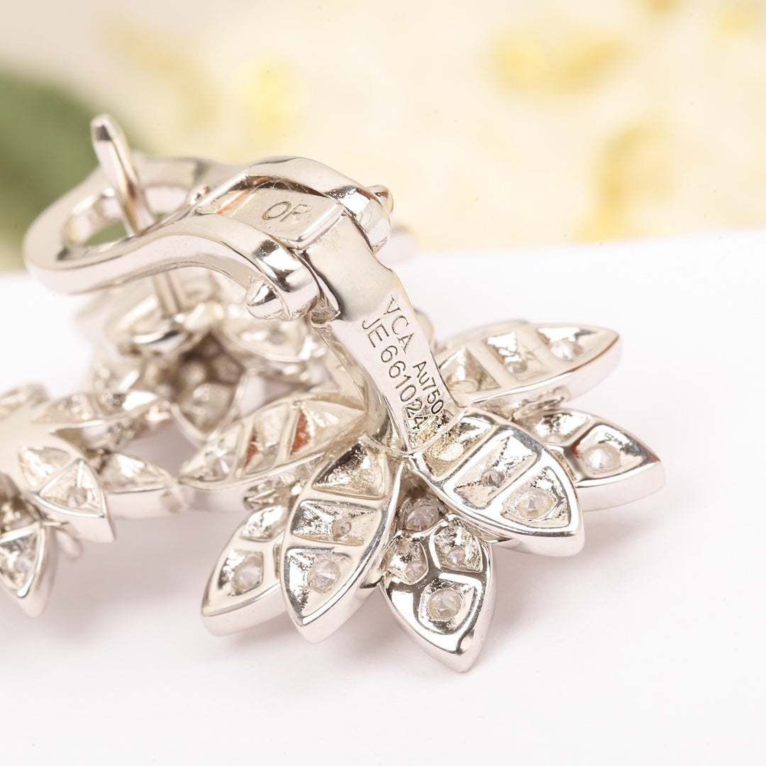 925 silver full diamond flower three flower earrings eha171