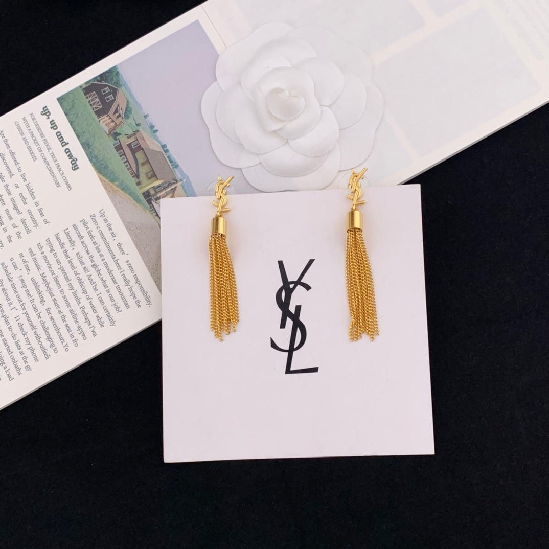 light luxury high end gold tassel earrings eha157