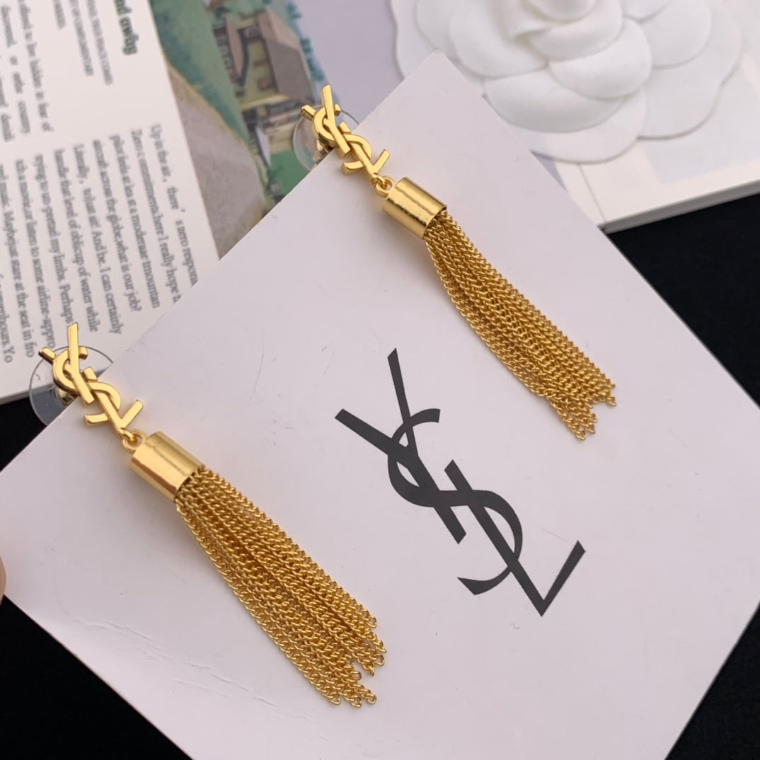 light luxury high end gold tassel earrings eha157