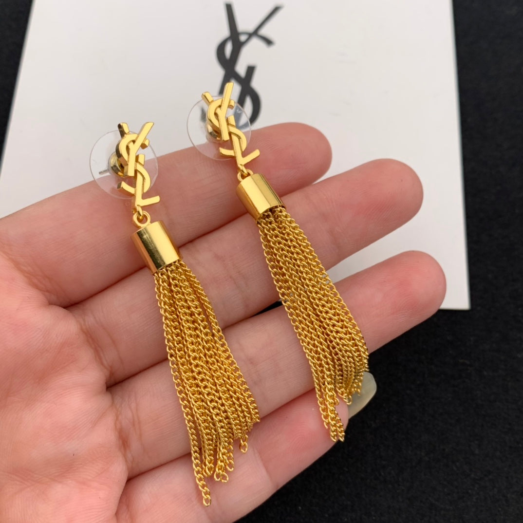 light luxury high end gold tassel earrings eha157