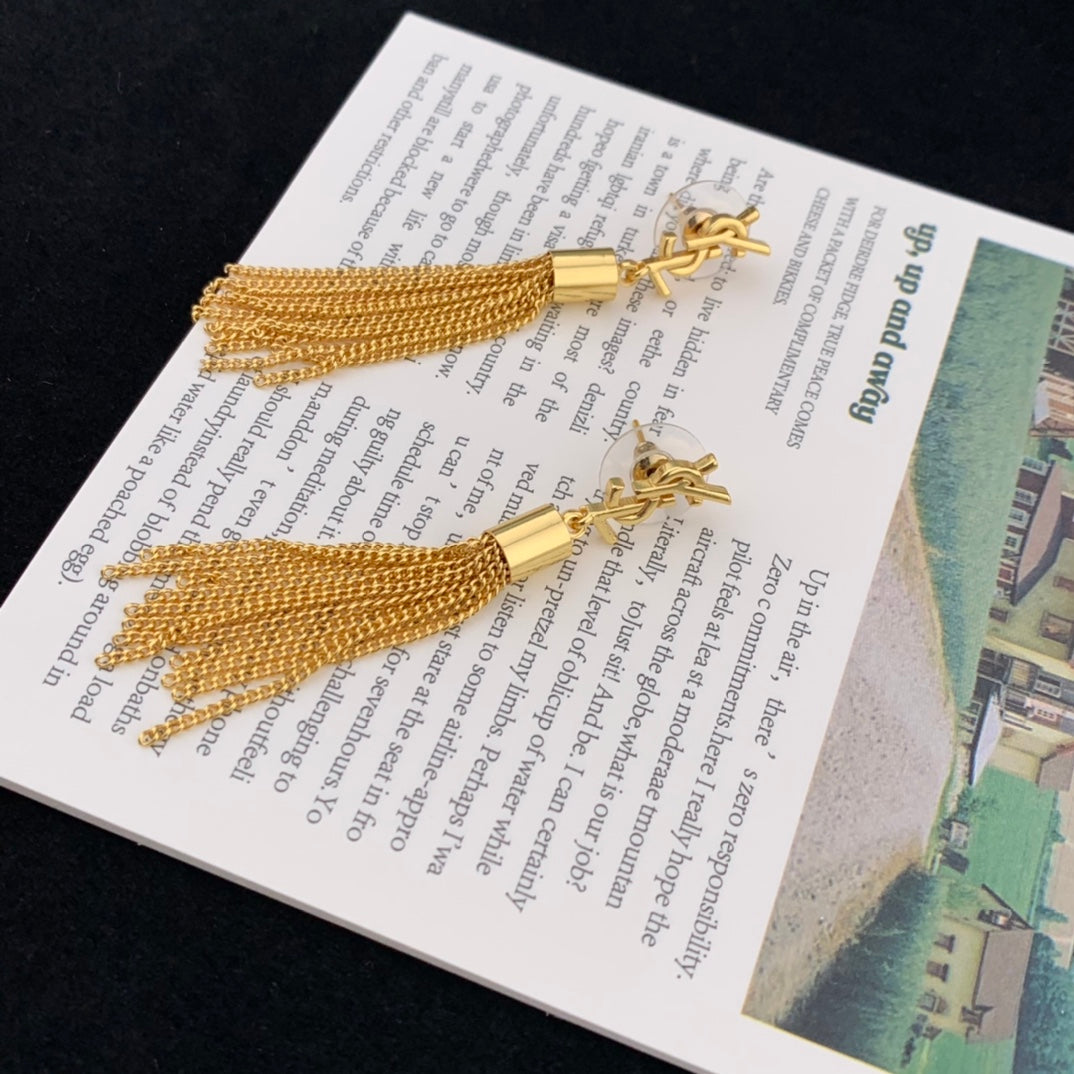 light luxury high end gold tassel earrings eha157
