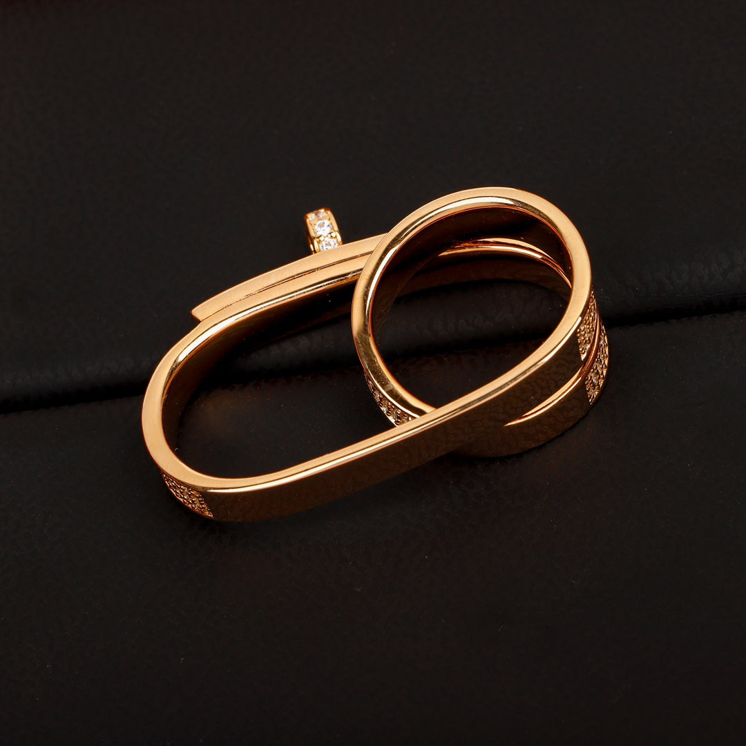 925 silver pig nose full diamond double ring rose gold ring jza51