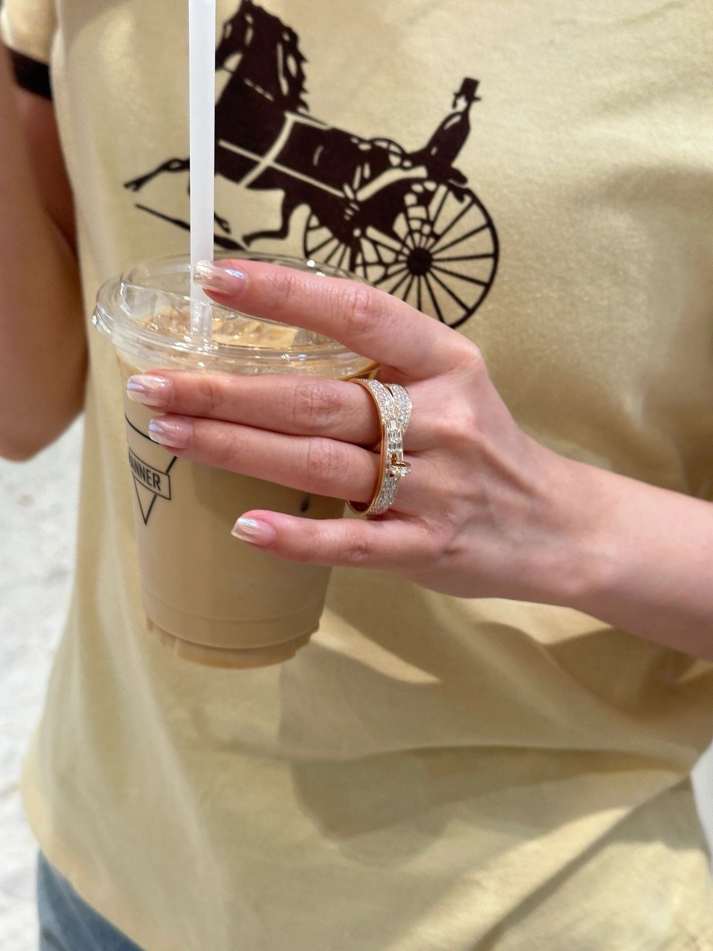 925 silver pig nose full diamond double ring rose gold ring jza51